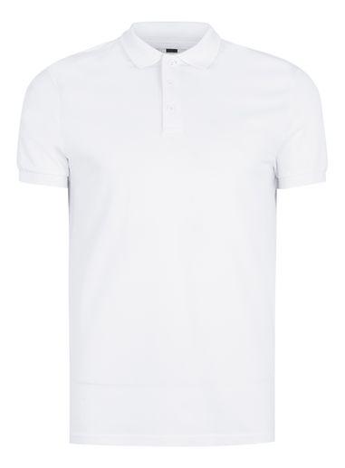 Topman Mens White Muscle Fit Pique Polo