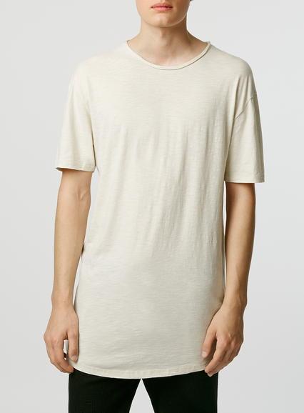 Topman Mens Brown Stone Slub Long Line T-shirt