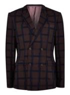 Topman Mens Red Burgundy Check Skinny Double Breasted Blazer