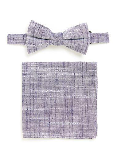 Topman Mens Blue Grey Chambray Bow Tie And Pocket Square Set