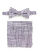 Topman Mens Blue Grey Chambray Bow Tie And Pocket Square Set