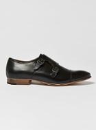 Topman Mens Black Leather Luther Monk Shoes