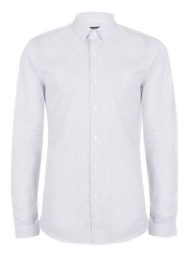 Topman Mens Blue And White Geo Print Stretch Dress Shirt