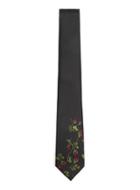 Topman Mens Black Embroidered Rose 7cm Tie