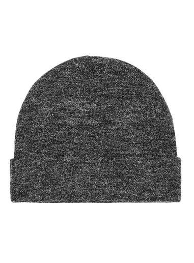 Topman Mens Black Dark Grey Fuzzy Beanie Hat