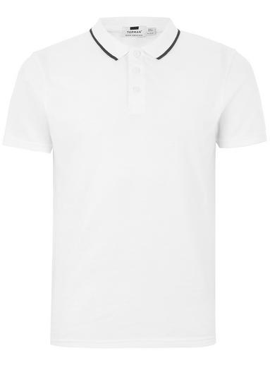 Topman Mens White Muscle Fit Tipped Polo