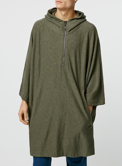 Topman Mens Green Khaki Poncho Hoodie