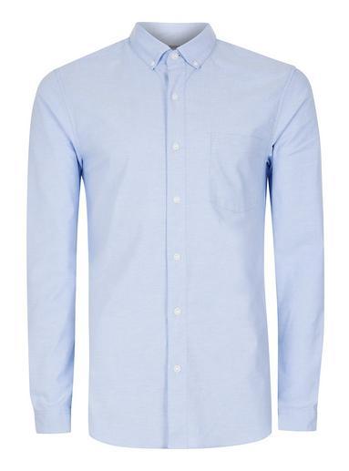 Topman Mens Blue Muscle Fit Oxford Long Sleeve Shirt