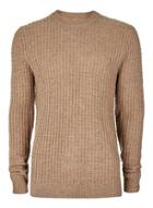 Topman Mens Brown Premium Camel Lambswool Blend Crew Neck Sweater