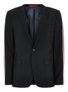 Topman Mens Navy Textured Skinny Suit Jacket With Side Taping
