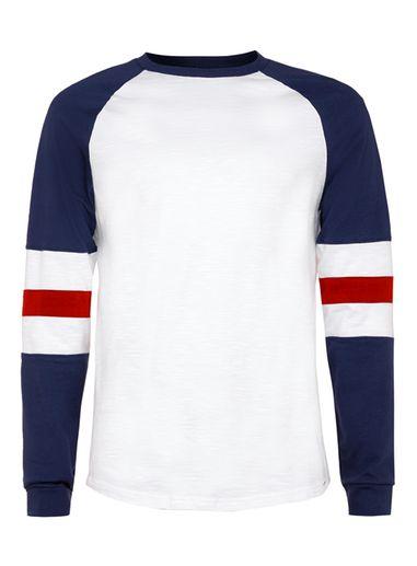 Topman Mens Blue Navy And Red Long Sleeve Raglan T-shirt
