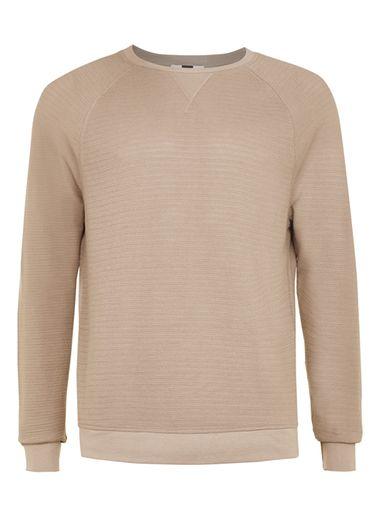 Topman Mens Brown Tan Waffle Textured Long Sleeve T-shirt