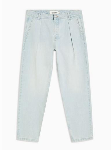 Topman Mens Blue Light Wash Pleated Jeans