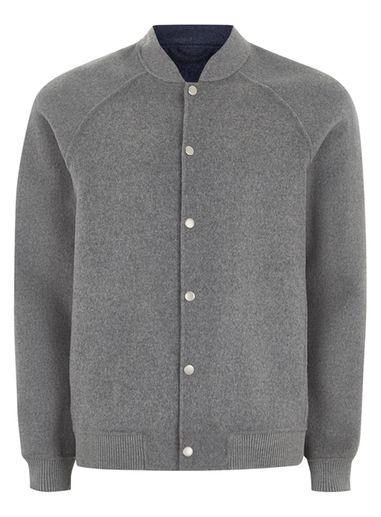 Topman Mens Mid Grey Gray Smart Bomber Jacket With Wool
