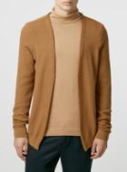 Topman Mens Brown Camel Texture Open Cardigan