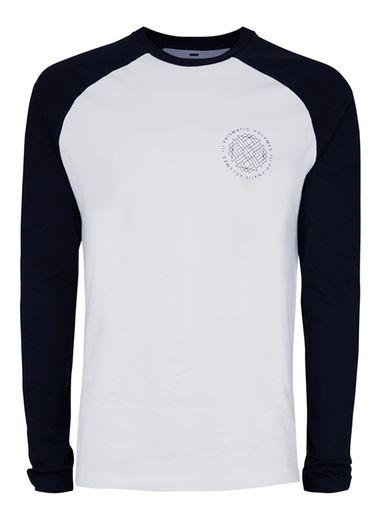 Topman Mens White Printed Raglan Long Sleeve T-shirt