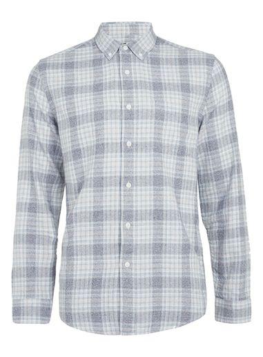 Topman Mens Blue Check Textured Long Sleeve Casual Shirt