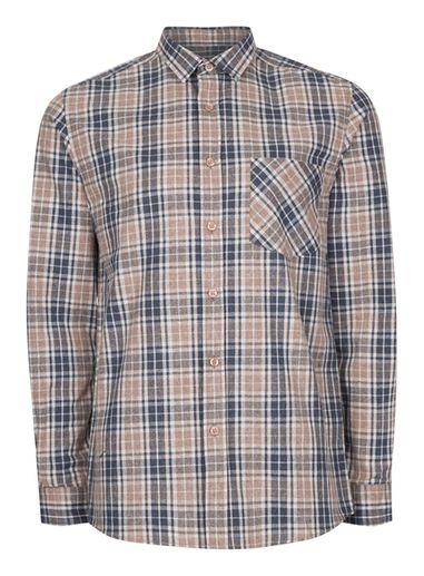 Topman Mens Brown Stone And Navy Check Casual Shirt