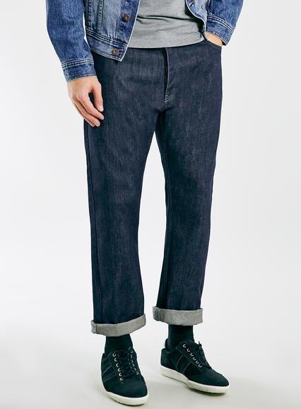 Topman Mens Blue Raw Standard Leg Jeans