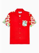 Topman Mens Red Hawaiian Lady Print Revere Shirt