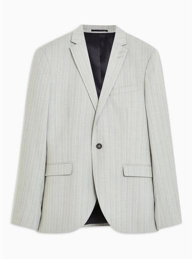 Topman Mens Grey Pinstripe Super Skinny Blazer
