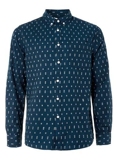 Topman Mens Blue Indigo Jaquard Long Sleeve Casual Shirt