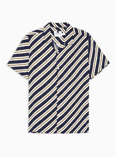 Topman Mens Yellow Navy And Mustard Diagonal Stripe Revere Shirt