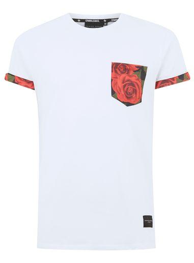 Topman Mens Criminal Damage White 'rosa' T-shirt