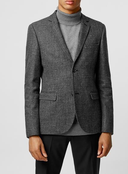 Topman Mens Grey Wool Blend Textured Skinny Fit Blazer