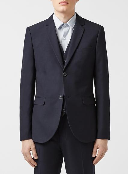 Topman Mens Blue Dark Navy Textured Skinny Fit Suit Jacket