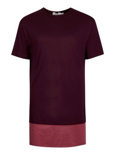 Topman Mens Grey Burgundy Longline Contrast Hem T-shirt