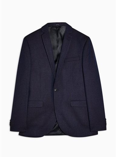 Topman Mens Navy Check Skinny Fit Suit Blazer With Notch Lapels