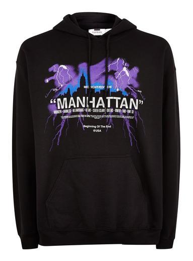 Topman Mens Black 'manhattan' Print Hoodie
