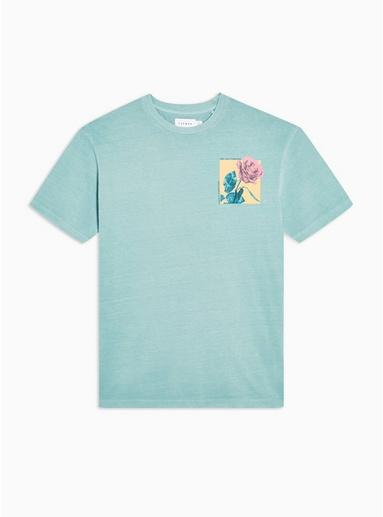 Topman Mens Green Rose Print Oversized T-shirt