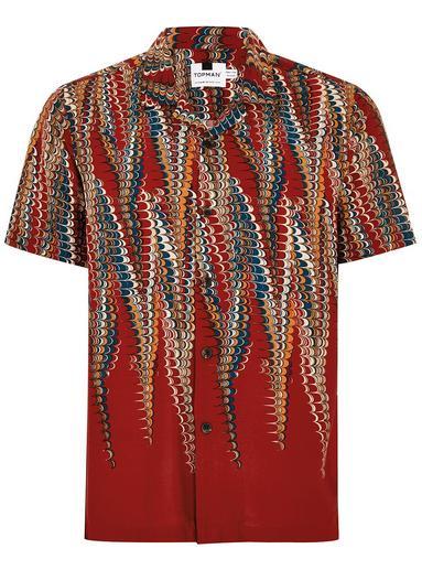 Topman Mens Red Marble Short Sleeve Shirt