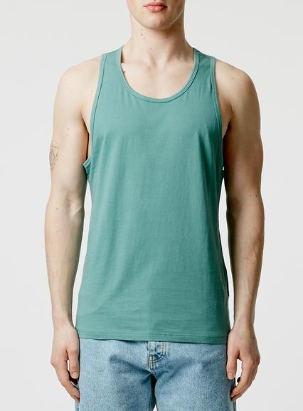 Topman Mens Green Slim Tank Top