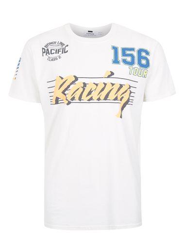 Topman Mens Cream Off White Racing Print T-shirt