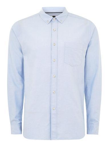 Topman Mens White Blue Rigid Long Sleeve Oxford Shirt