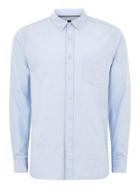 Topman Mens White Blue Rigid Long Sleeve Oxford Shirt