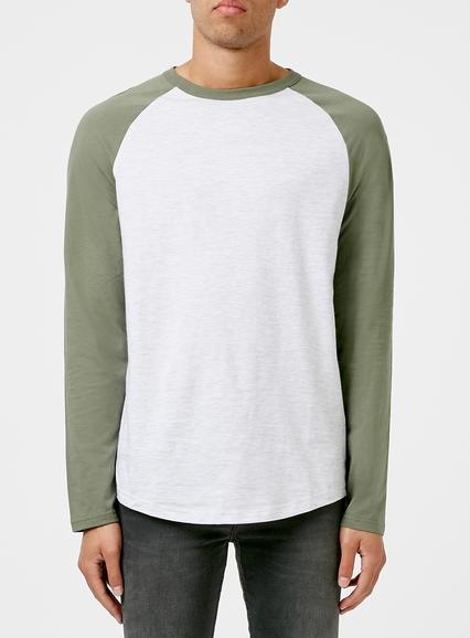 Topman Mens Grey And Khaki Classic Fit Raglan T-shirt
