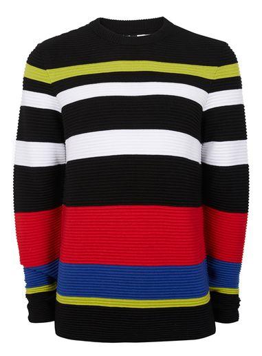 Topman Mens Multi Colour Block Ripple Textured Sweater