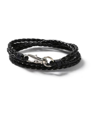 Topman Mens Black Leather Wrap Wristband*