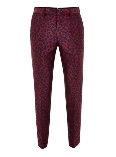 Topman Mens Red Leopard Print Slim Trousers