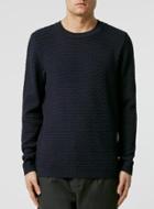 Topman Mens Blue Navy Scallop Textured Crew Neck Sweater