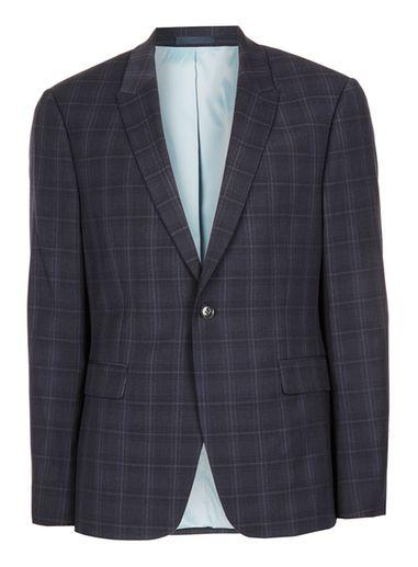 Topman Mens Blue Navy Check Ultra Muscle Fit Suit Jacket