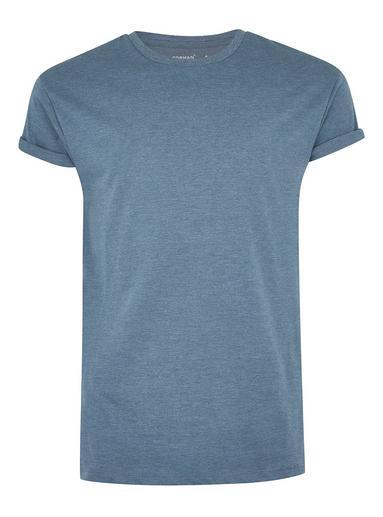 Topman Mens Blue Denim Rolled Sleeve Muscle Fit T-shirt
