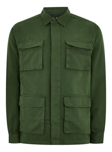 Topman Mens Khaki Four Pocket Classic Overshirt
