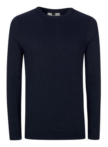 Topman Mens Navy Ribbed Muscle Fit Sweater