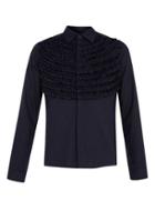 Topman Mens Black Topman Design Navy Frill Long Sleeve Shirt