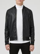 Topman Mens Black Pu Bomber Jacket